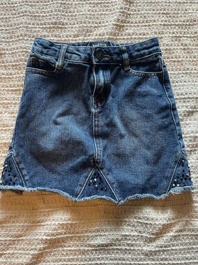 kidpik Dark Blue Denim Skirt with Studded Hem